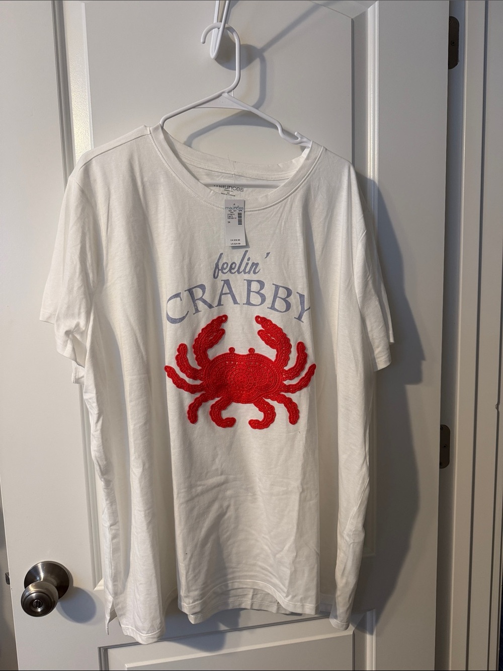 White 'Feelin' Crabby' Tee with Red Crab